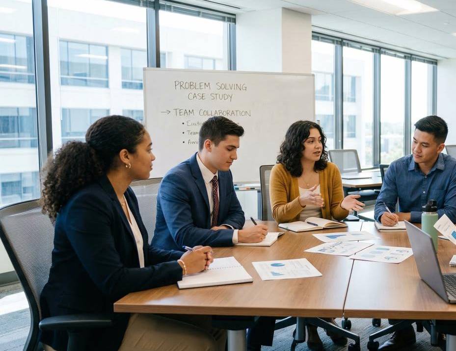Group of graduates participating in assessment and hiring process