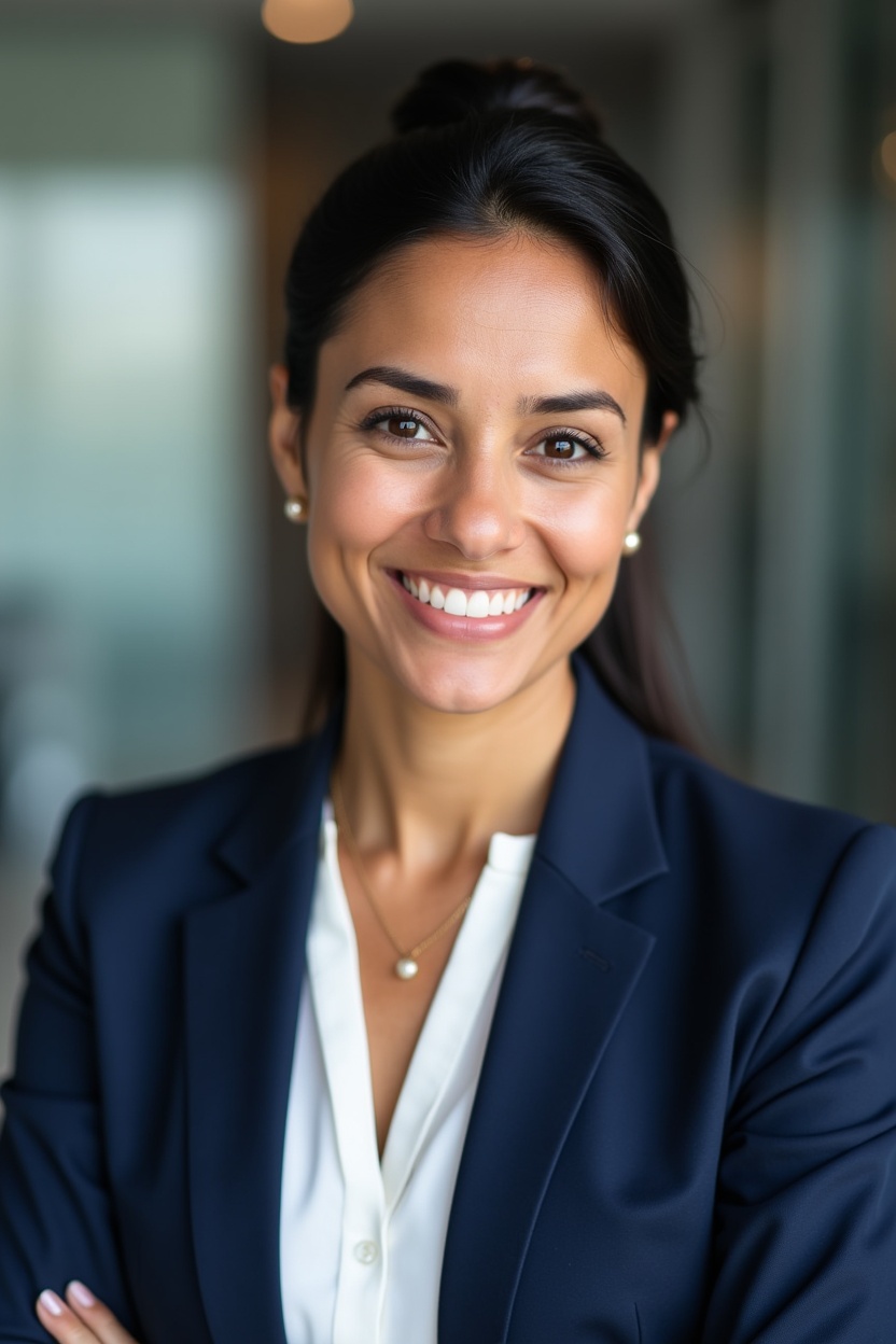 Professional Indian woman smiling in corporate attire representing career consulting services