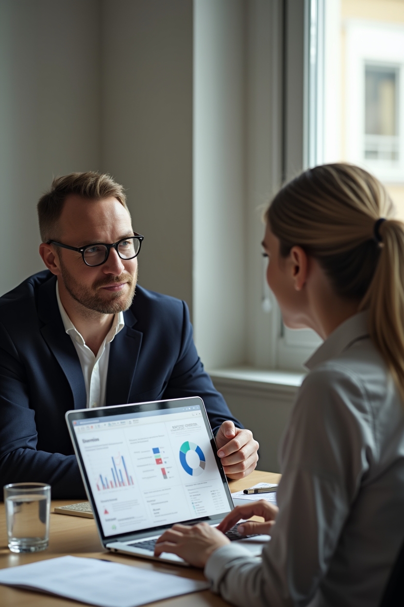 One-on-one career consultation session between job seeker and advisor in office
