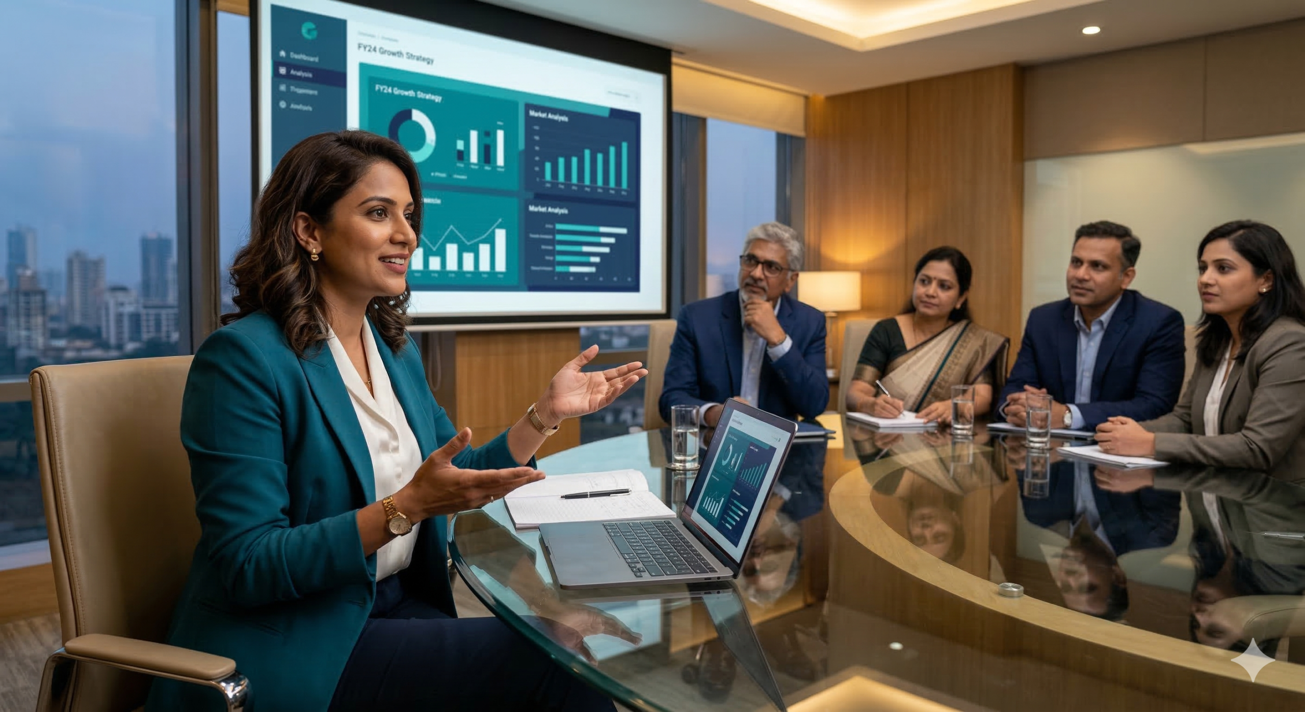 HR team discussing recruitment strategy in modern office meeting