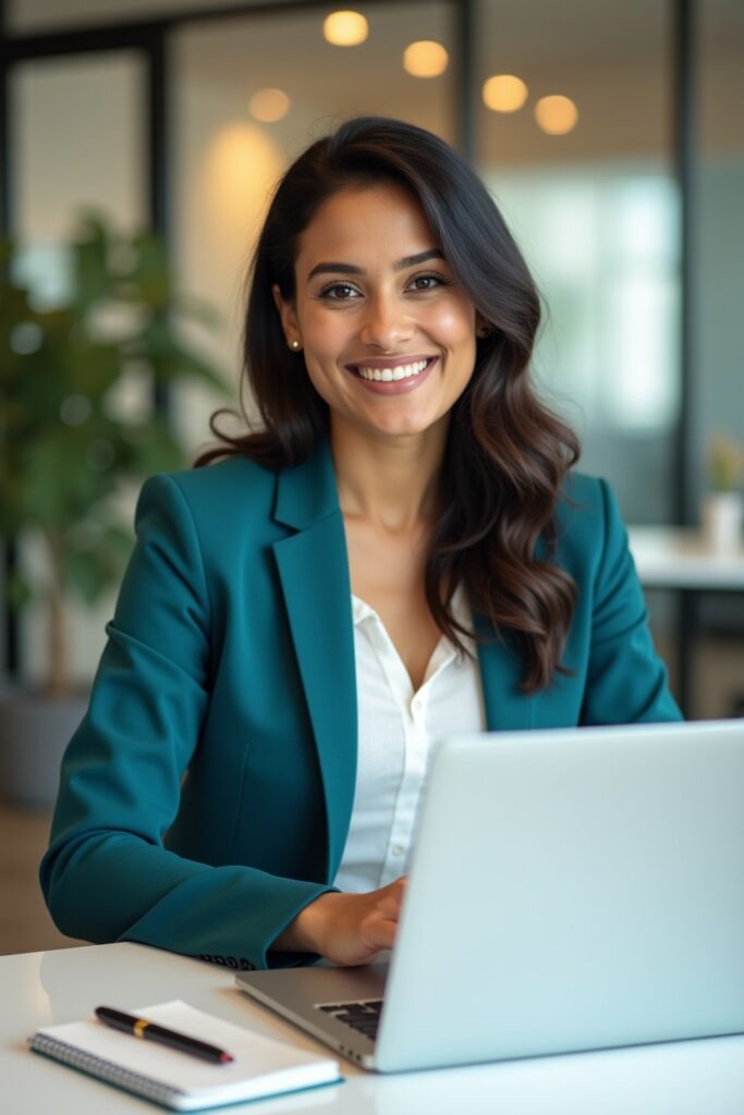 Professional woman working on laptop representing HR consulting and support services