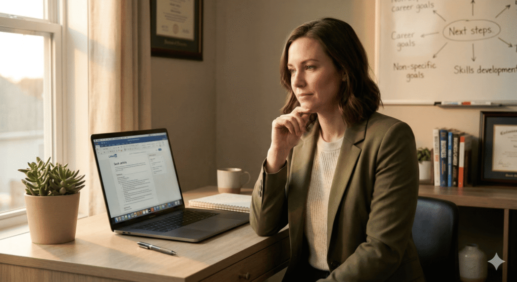 Professional updating LinkedIn profile and preparing for new job opportunities